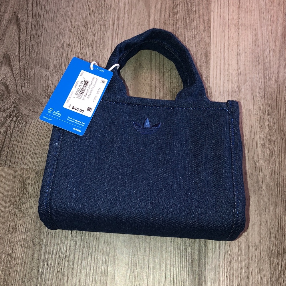 adidas Originals 100% Polyester Medium Blue Denim Micro Mino Tote + Strap NWT